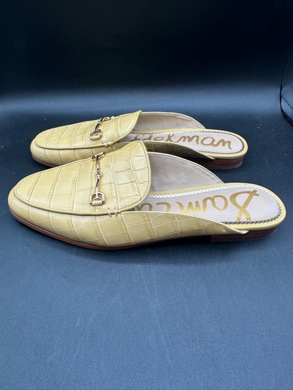 Sam Edelman Linnie Bit Mule Croc Embossed Leather Yellow Size 9.5 Gold Horsebit - Picture 3 of 5